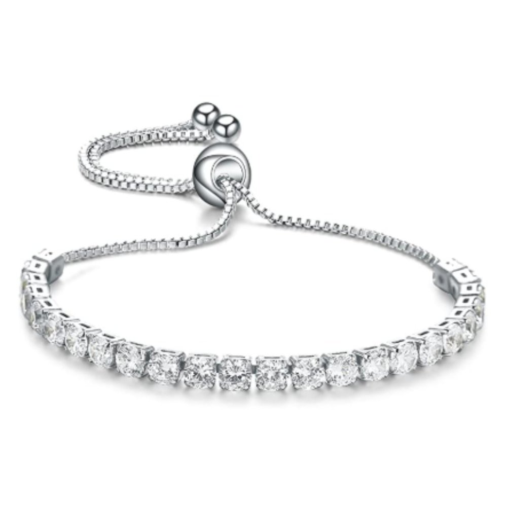 White Gold Tennis Bracelet • 4mm Hand-Set CZ • Adjustable • Gift Ready